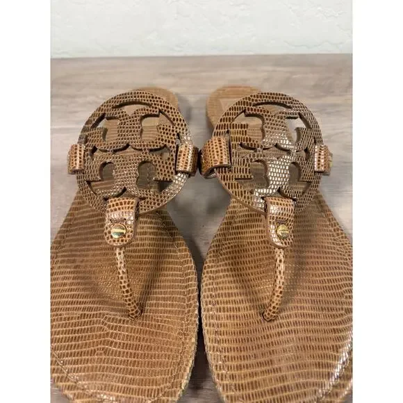 Tory Burch Brown Snake Skin Women's‎ Thong Logo Sandal Size 10M- EUC - Picture 4 of 9